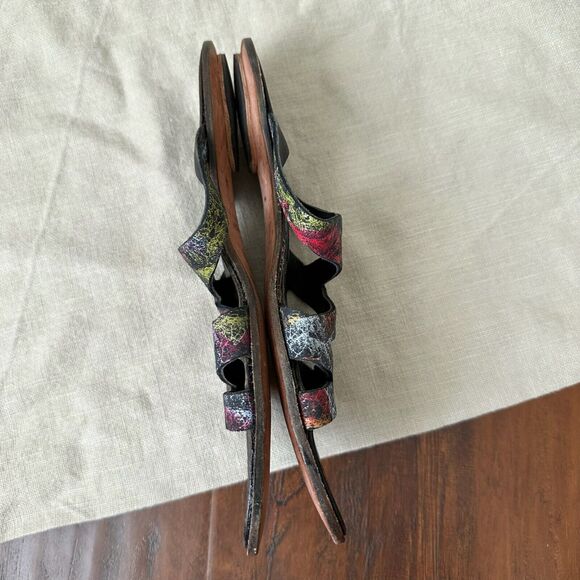 CYDWOQ Vintage Strappy Open-Toe Sandals Artsy Multi Leather USA MADE - Picture 7 of 12